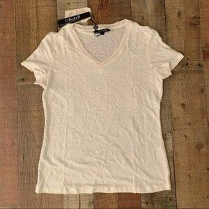 Charlie B white lightweight short sleeve tee shirt v-neck with fringe - S